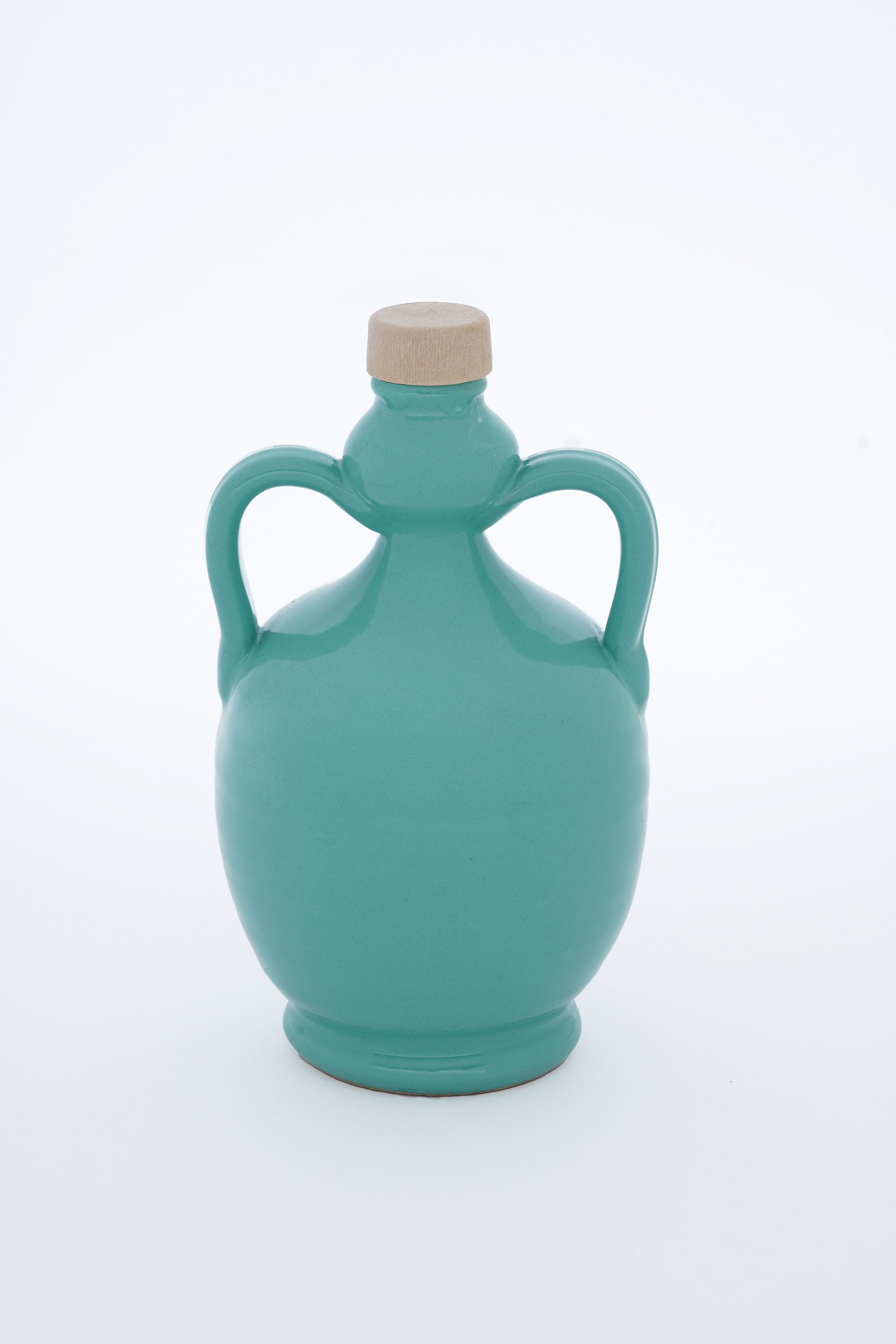 Bottiglia verde ceramica con due manici per Olio Extravergine di Oliva elegante e tradizionale