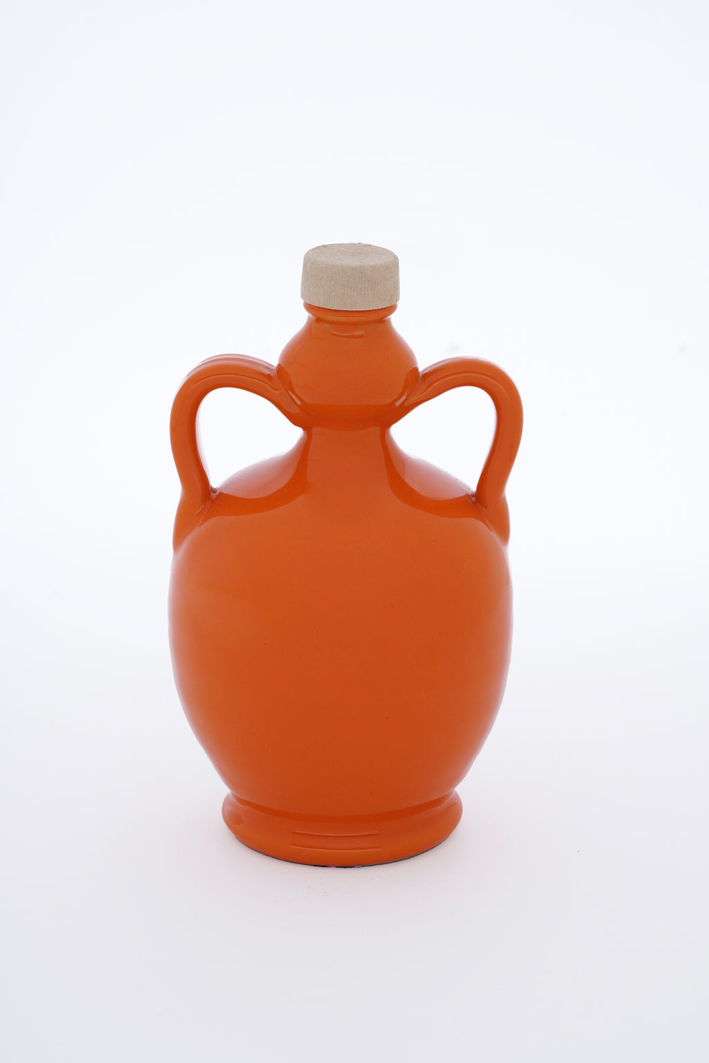 Bottiglia in ceramica arancione con doppio manico di Olio Extravergine di Oliva Coratina